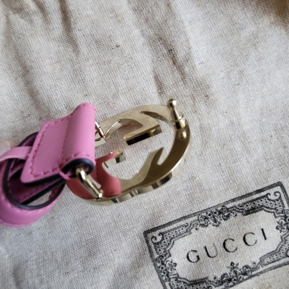 New Gucci Belt Leather Interlocking GG Buckle Gold Pink Belt..Authentic!! main image 7